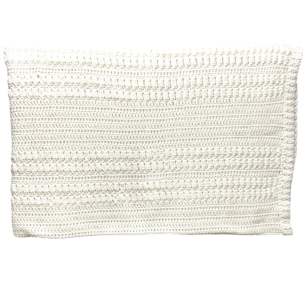Handmade Crochet Knit Solid White Afghan 62x76‎